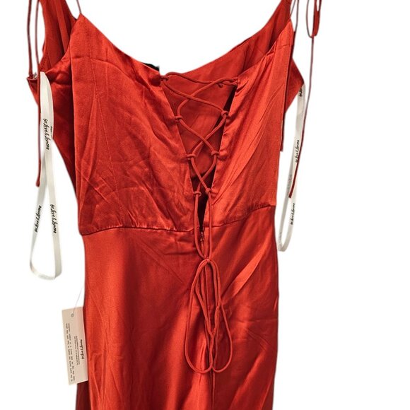 For Love & Lemons Anisa Asymmetrical Fringe Silk Midi Dress, Red, Size Small,NWT - Picture 11 of 12